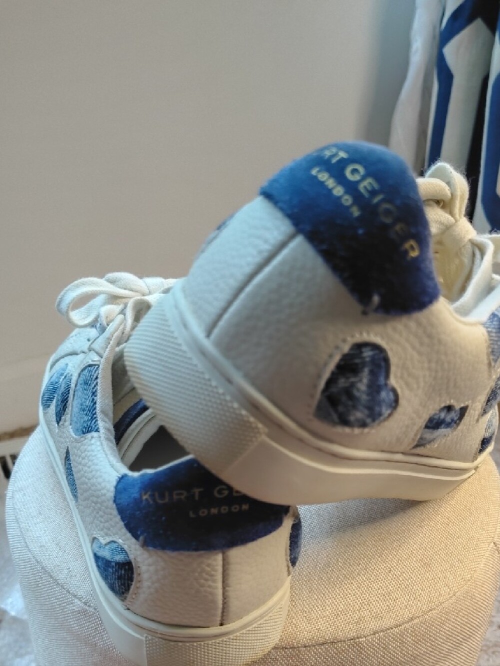 Kurt Geiger White Sneakers with Blue Heart Appliqués - Picture 7 of 11